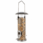 Hanging Easy Refill Seed Bird Feeder, Metal/Plastic Silver Clear Tube 31cm - Image 2