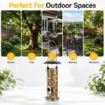 Hanging Easy Refill Seed Bird Feeder, Metal/Plastic Silver Clear Tube 31cm - Image 4
