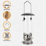 Hanging Easy Refill Seed Bird Feeder, Metal/Plastic Silver Clear Tube 31cm - Image 5