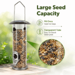Hanging Easy Refill Seed Bird Feeder, Metal/Plastic Silver Clear Tube 31cm - Image 6